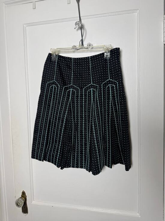 Carlisle Dresses & Skirts - Carlisle Skirt Size 4 Black Teal Polka Dot Pleated Cotton Midi Geometric